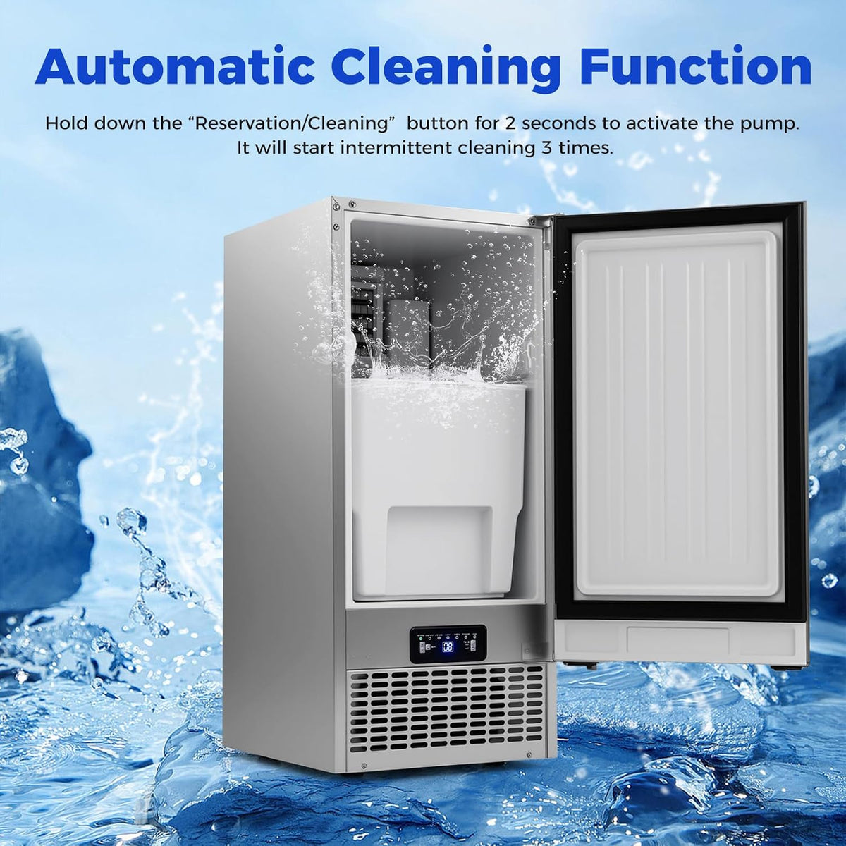 15" Under Counter Commercial Ice Maker, 110Lbs/24H Cube Ice, Silver