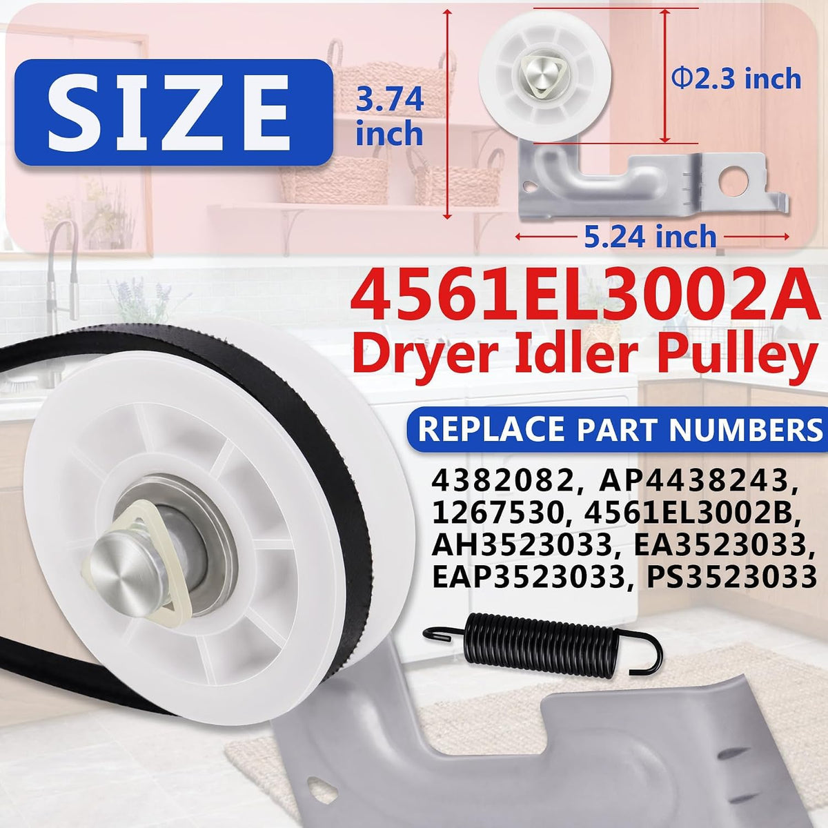 Upgraded Dryer Rollers Kit - Fit for LG Models DLEX8000V DLG1320W DLG1502W DLGX7188RM 79681072310 - with 4400EL2001A Dryer Belt, 4561EL3002A Dryer Idler Pulley, 6pc 4581EL2002C Dryer Drum Rollers