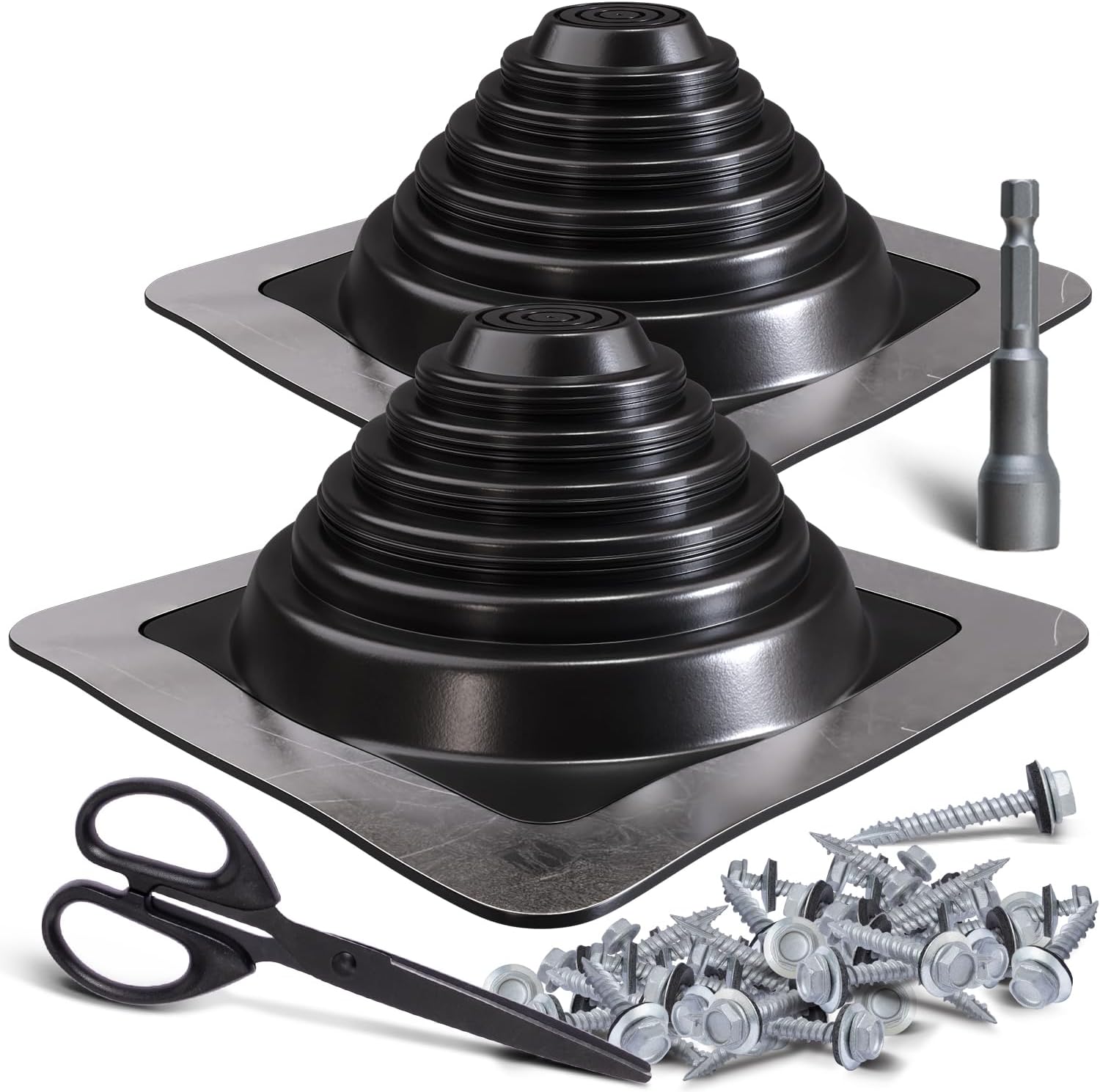 #3 Metal Roof Pipe Flashing 2-Pack, Silicone Roof Vent Boot, Black