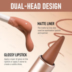 2Colors Dual-Ended Brown Lip Liner Lip Gloss Set, Nude Ombre Lipstick