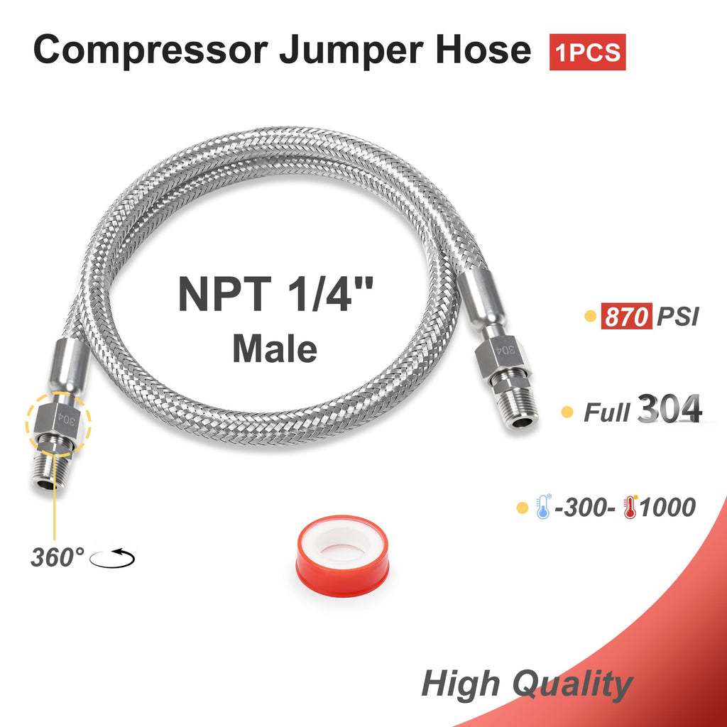 TSWGTG 1/4" x 40" Stainless Air Compressor Jumper Hose with NPT Adapters
