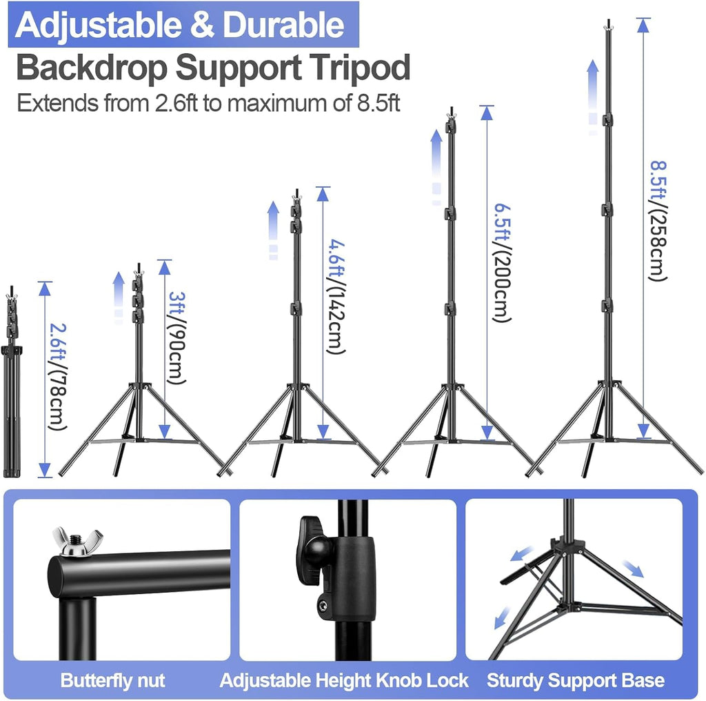 Green Screen Backdrop Kit 8.5x10FT with 3Pcs 6x9ft Backdrop for Party | Adjustable Background Stand with