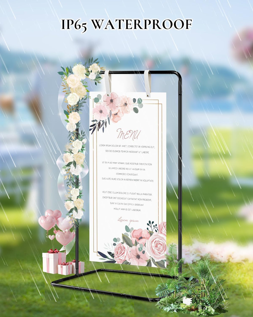 Wedding Welcome Sign Stand - Welcome to our Wedding Sign Holder, Black Easel Stand for Sign Poster With 39 Premium