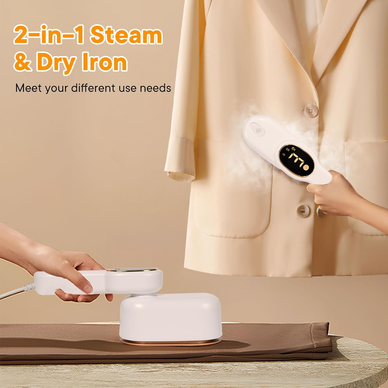 Smart Travel Steamer for Clothes, 1200W Handheld mini travel Steam All-in-One Portable Steamer Iron with LCD Display