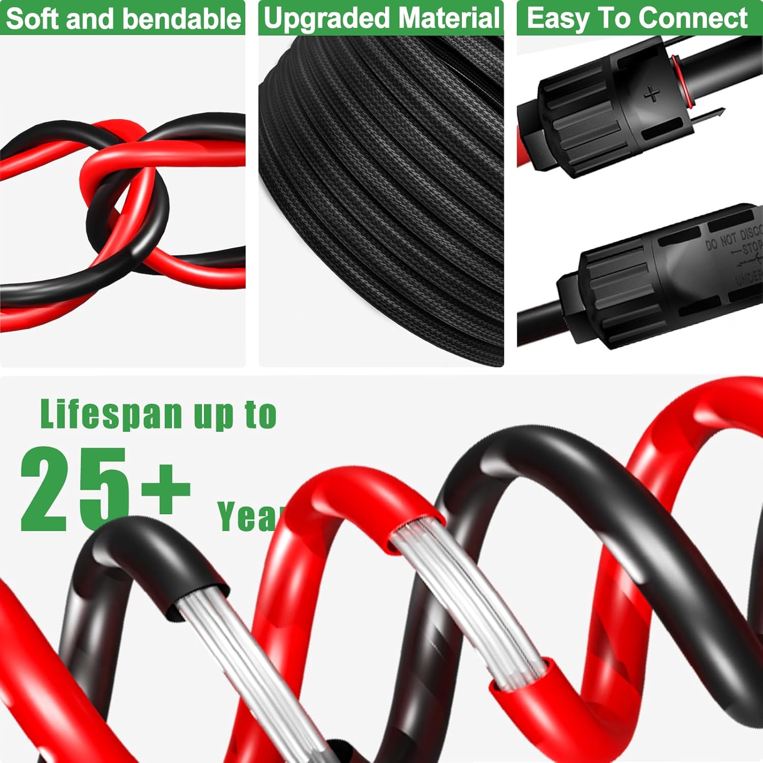 Twin Wire 30 Feet Solar Extension Cable 10AWG with -IP67- Female and Male Connector, Bonus Four Pairs of Free