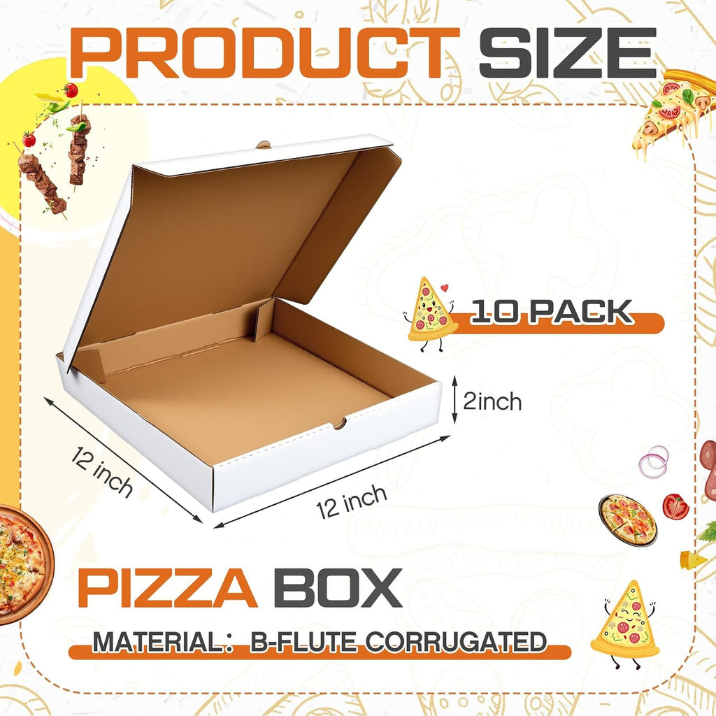 10 Pcs Corrugated Pizza Boxes 12 x 12 Inches, White