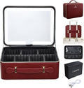 Leather Makeup Case with LED Lighted Mirror 11.4 Inch Travel Makeup Bag Adjustable Brightness in 3 Colors Cosmetic