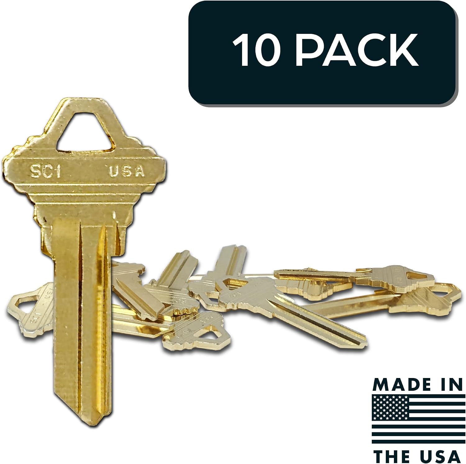 Schlage SC1 Key Blanks in Premium Brass | Uncut Keys for Home and Professional Use | 10 Blank Keys Compatible with