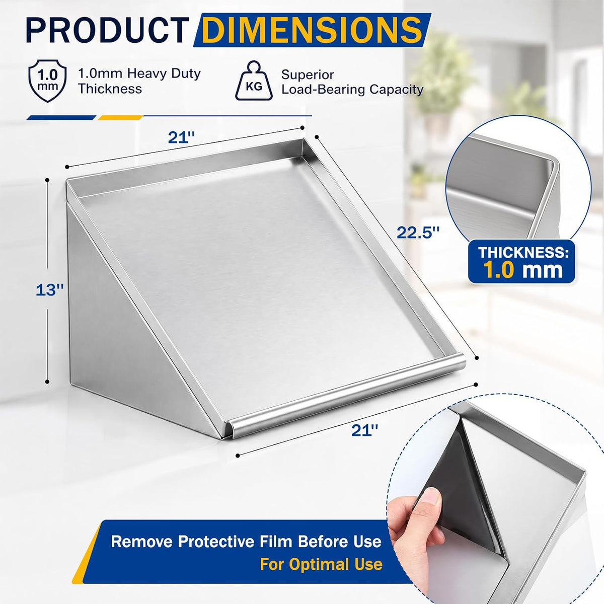 Otooling 21" x 22-1/2" Stainless Steel Wall Mounted Dish Drying Rack Shelf
