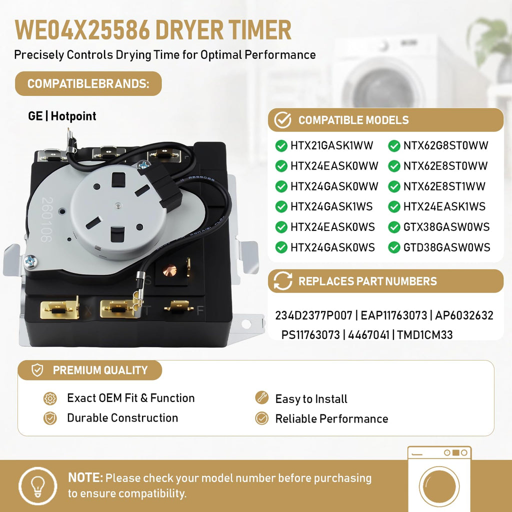 WE04X25586 Dryer Timer Replacement for GE Hotpoint Dryer
