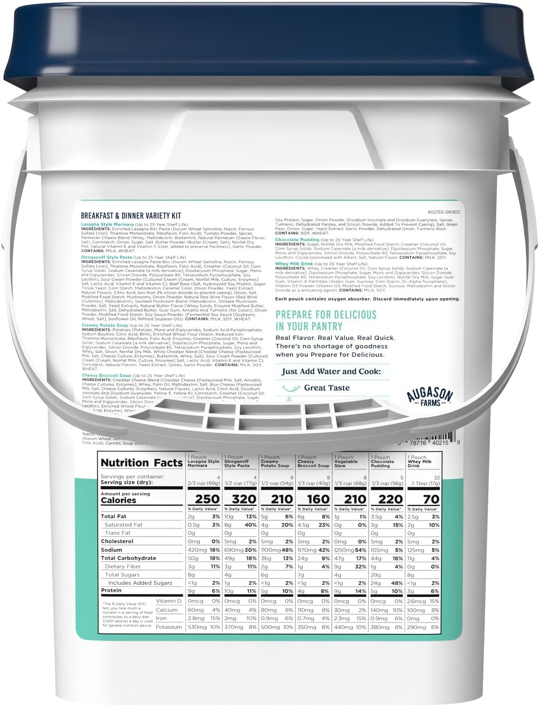Breakfast and Dinner Variety Pail Emergency Food Supply Everyday
