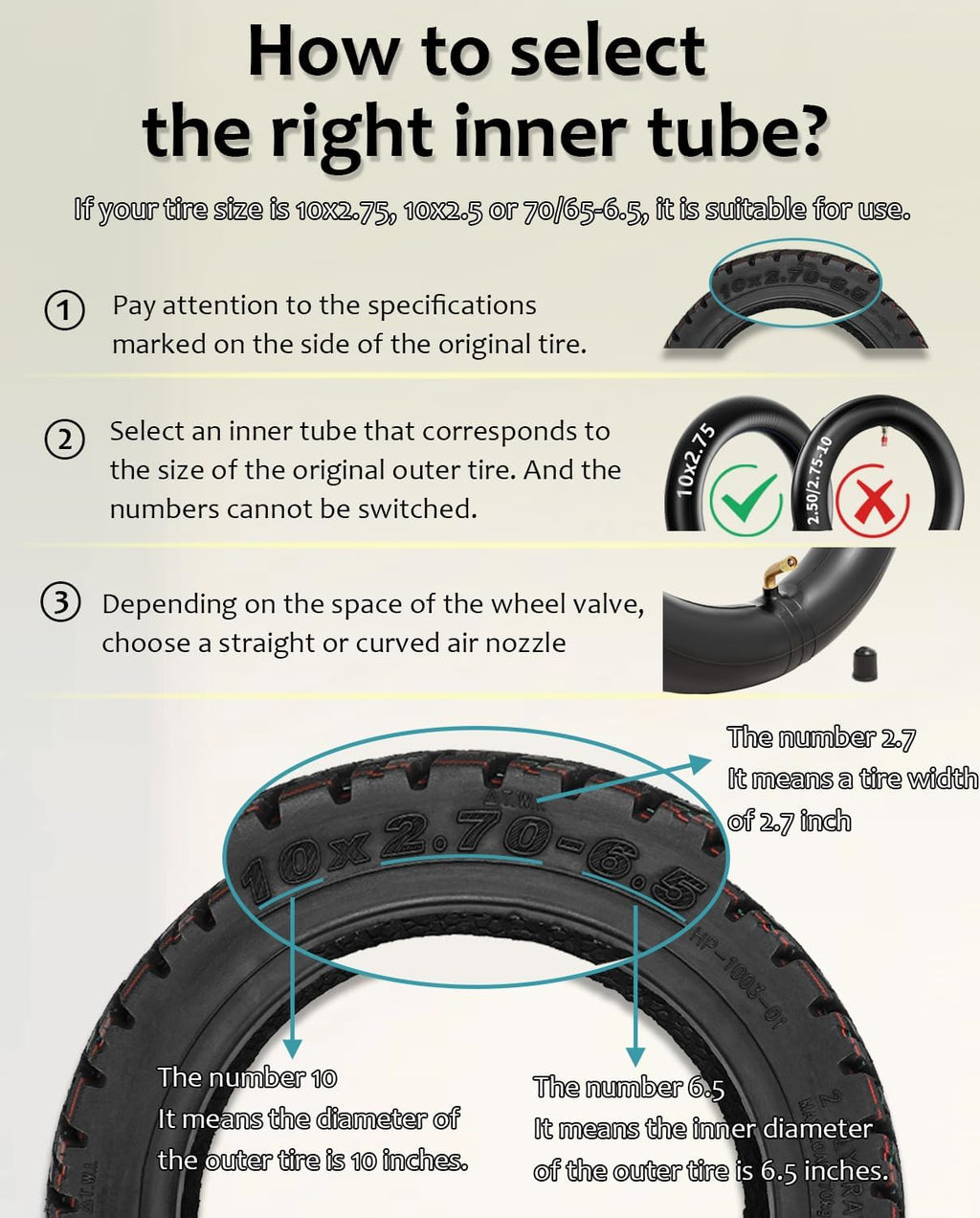 10x2.75-6.5 10 Heavy Duty Inner Tube for Speedway 5 Dualtron 3 Hover-1 Alpha JOYOR S Hiboy Titan PRO Electric Scooter Explosion-Proof Shockproof Super-Grip