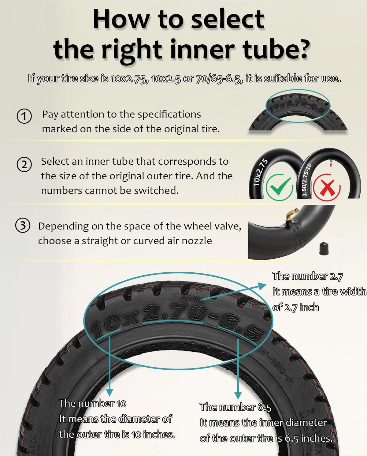 10x2.75-6.5 10 Heavy Duty Inner Tube for Speedway 5 Dualtron 3 Hover-1 Alpha JOYOR S Hiboy Titan PRO Electric Scooter Explosion-Proof Shockproof Super-Grip