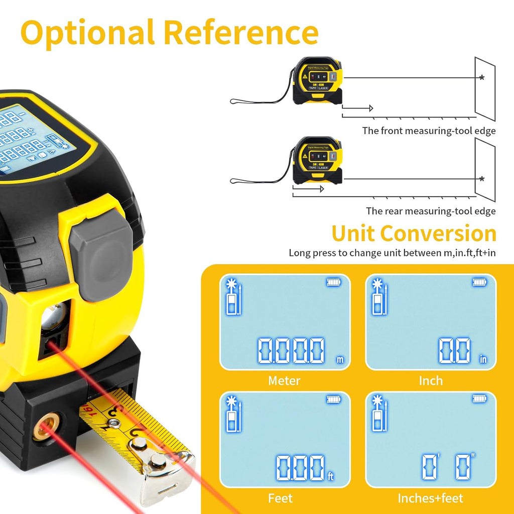 5m/16ft Digital Laser Tape Measure, WTWD 100m/328ft Laser Distance Measure with Cross-Line Laser Level, Area/Volume
