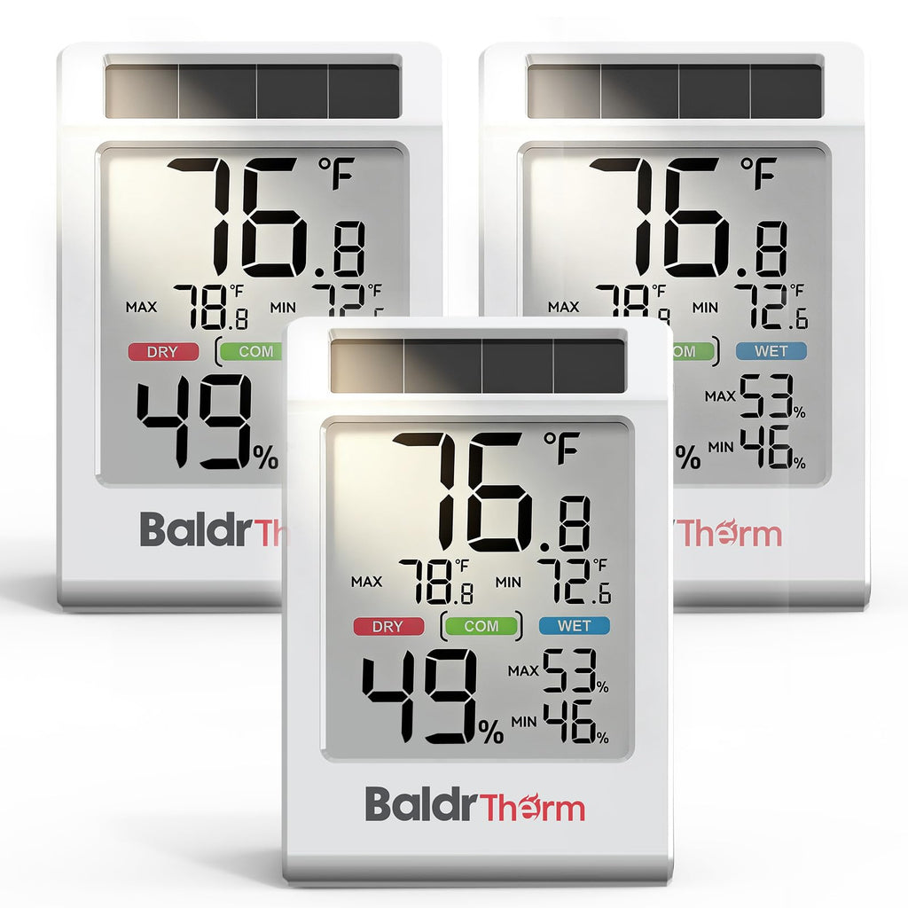 Solar Indoor Thermometer Hygrometer, Max/Min, Comfort Meter (3 Pack)