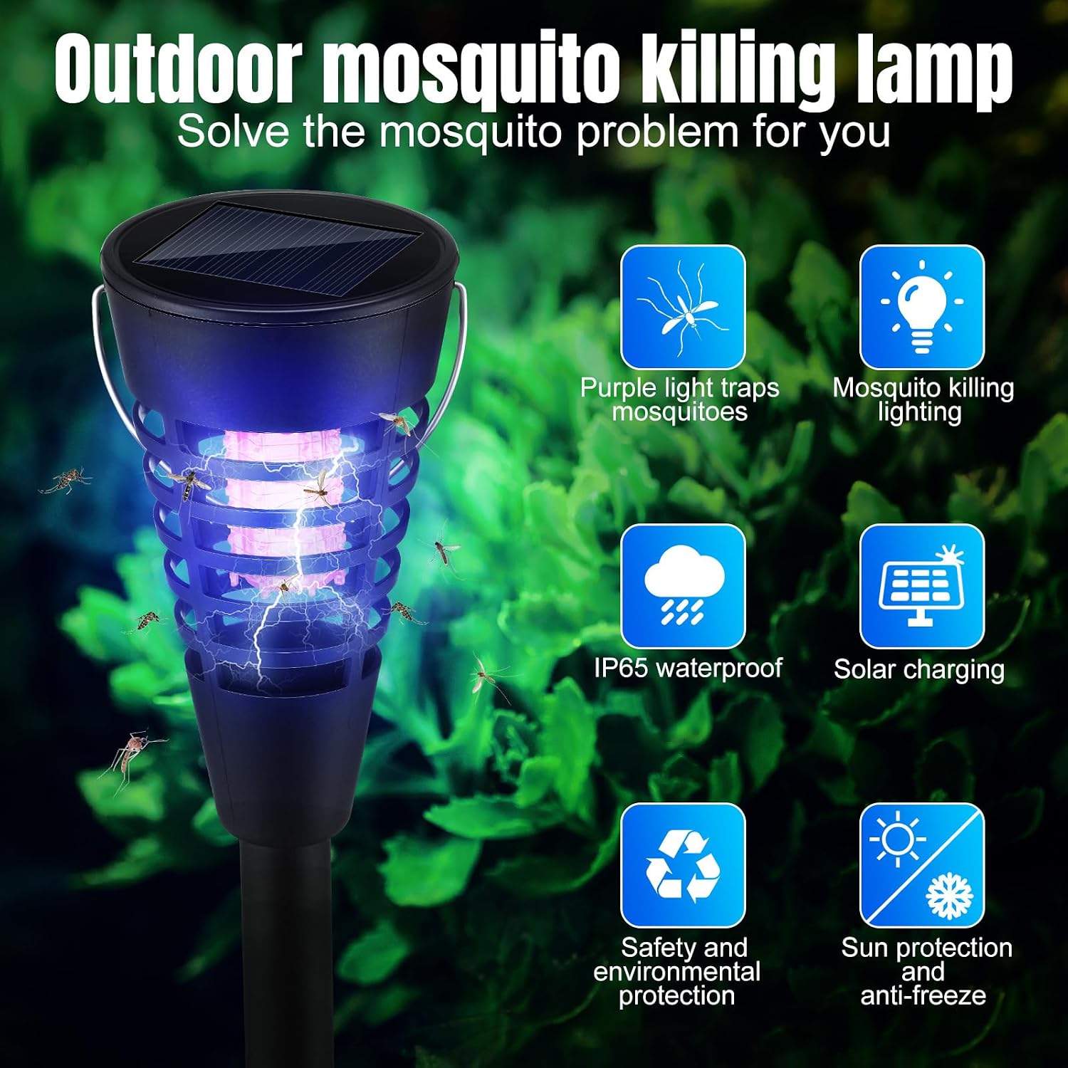 4 Pack Solar Bug Zapper & Mosquito Killer Outdoor Waterproof Cone-Shaped LED Light Mosquito Repellent for Patio
