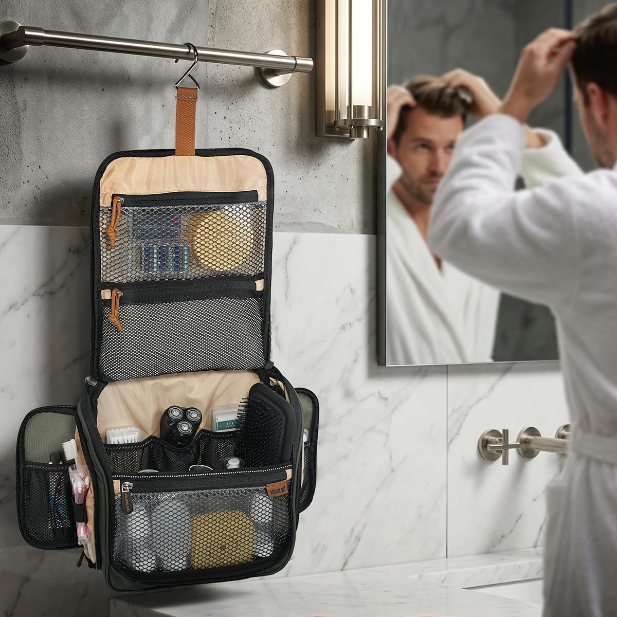 13-Pocket Hanging Toiletry Bag, Waterproof Mens Hanging Toiletry Travel Bag, Large Mens Dopp Kit For Travel, Fully
