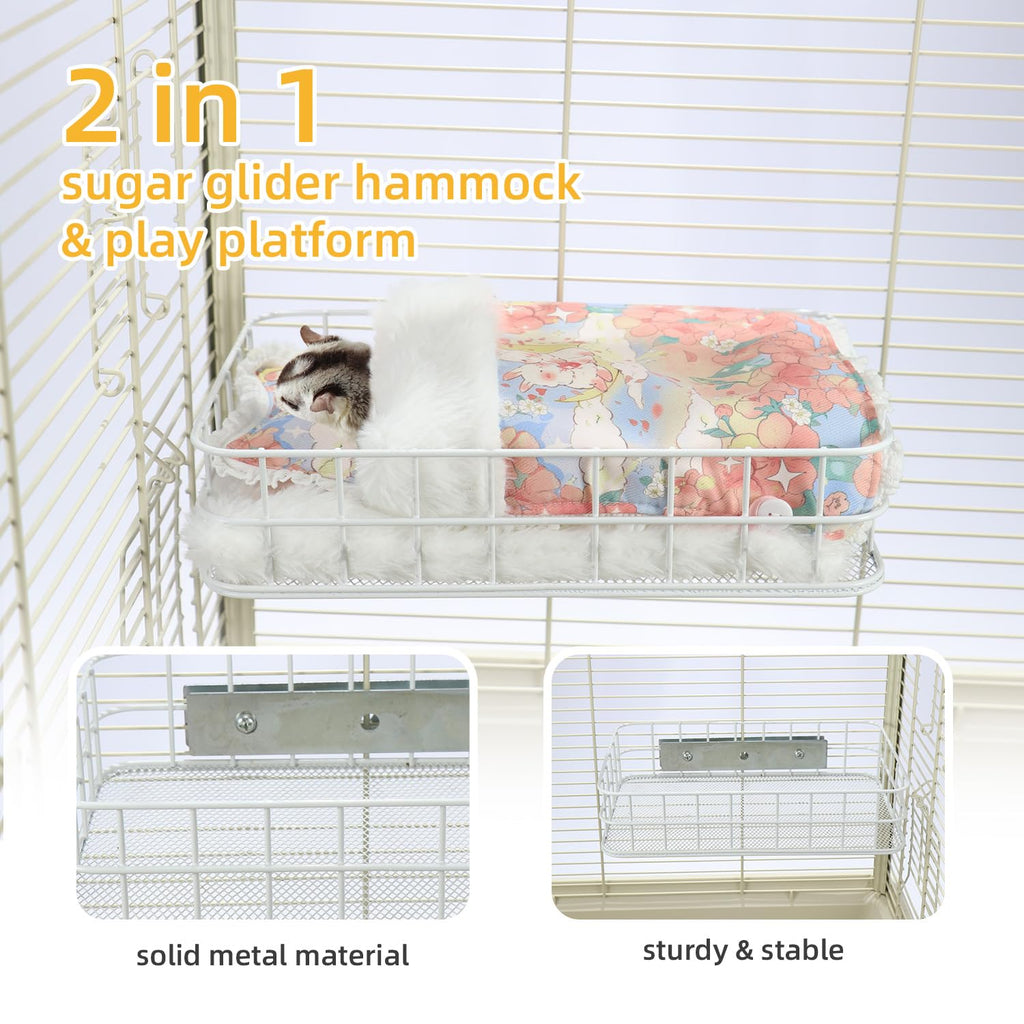 Sugar Glider Hammock Bed & Activity Platform - Versatile 2-in-1 Cage Accessories with Removable Bed, Sturdy Chew