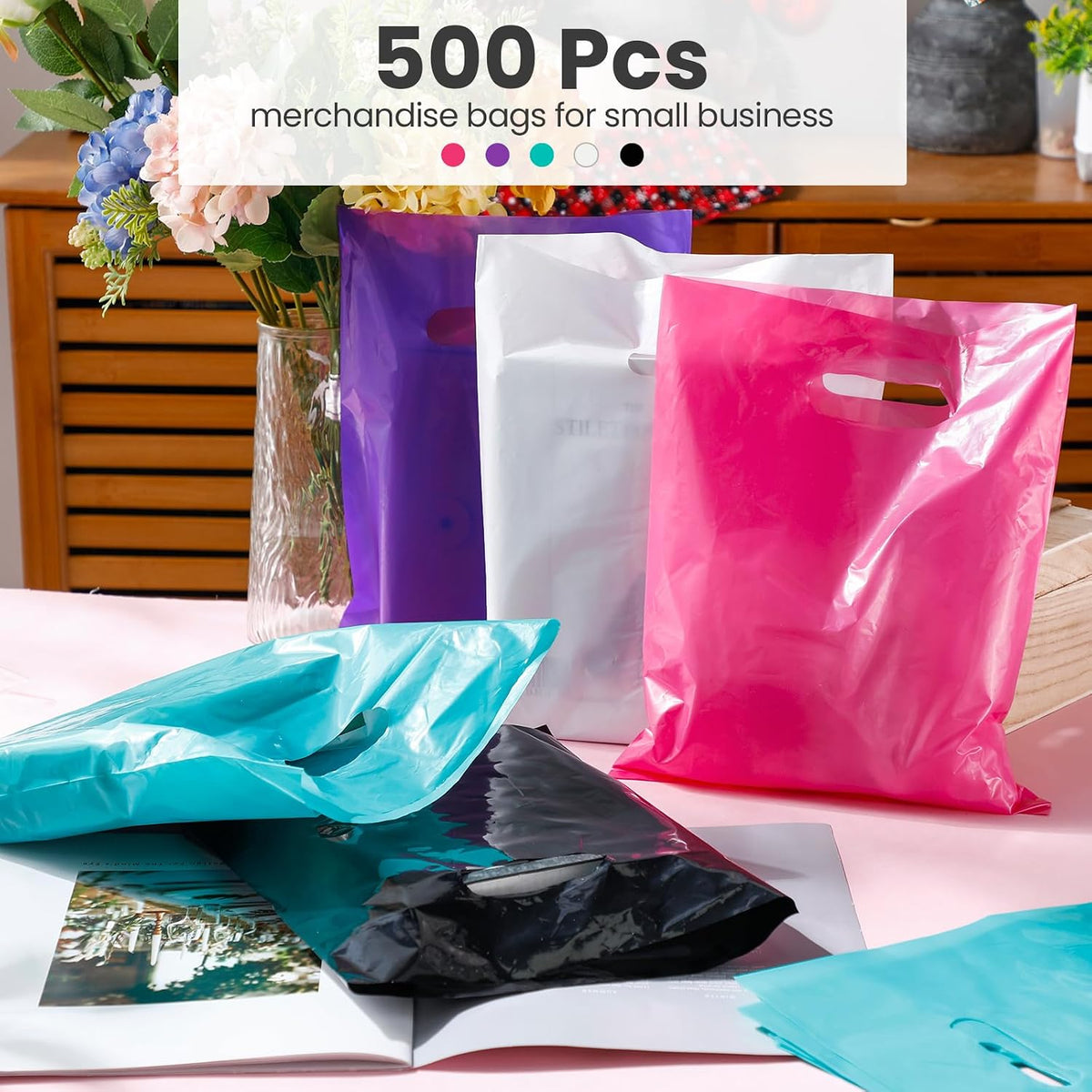 500 Pcs Shopping Bags Bulk for Small Business, Multicolor
