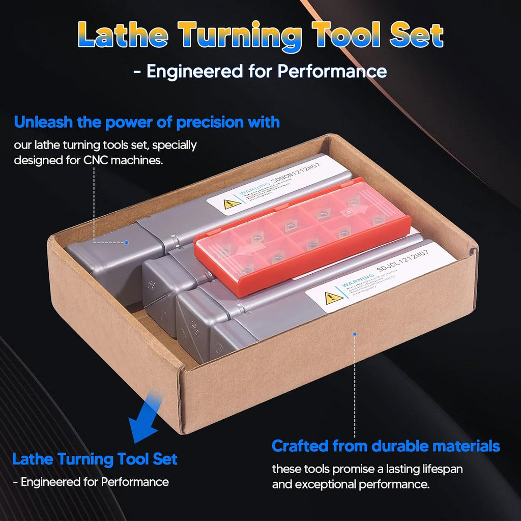 Indexable Lathe Turning Tools 14pcs Kit，1/2'' 12mm Shank