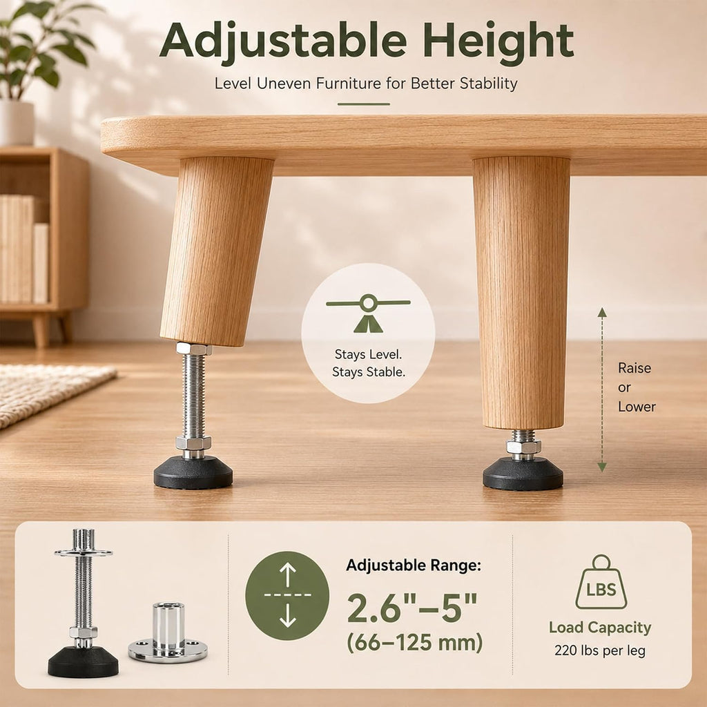 M12 Adjustable Leveling Feet, 4 Pack, 20° Swivel Base with T-Nuts