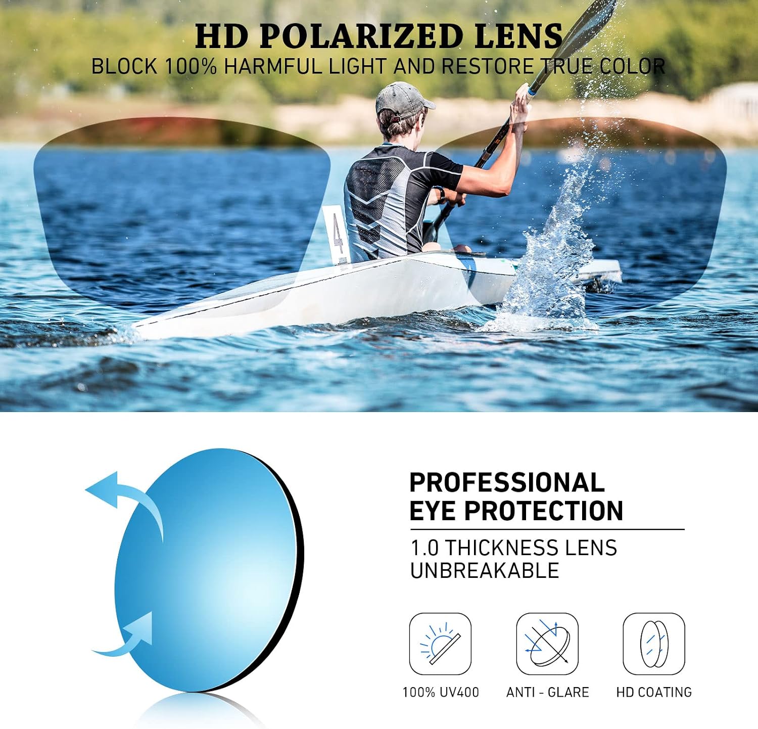 Polarized Sports Sunglasses Men Womens Fishing Running UV400 | Lightweight,Durable Frame,Tangle-free