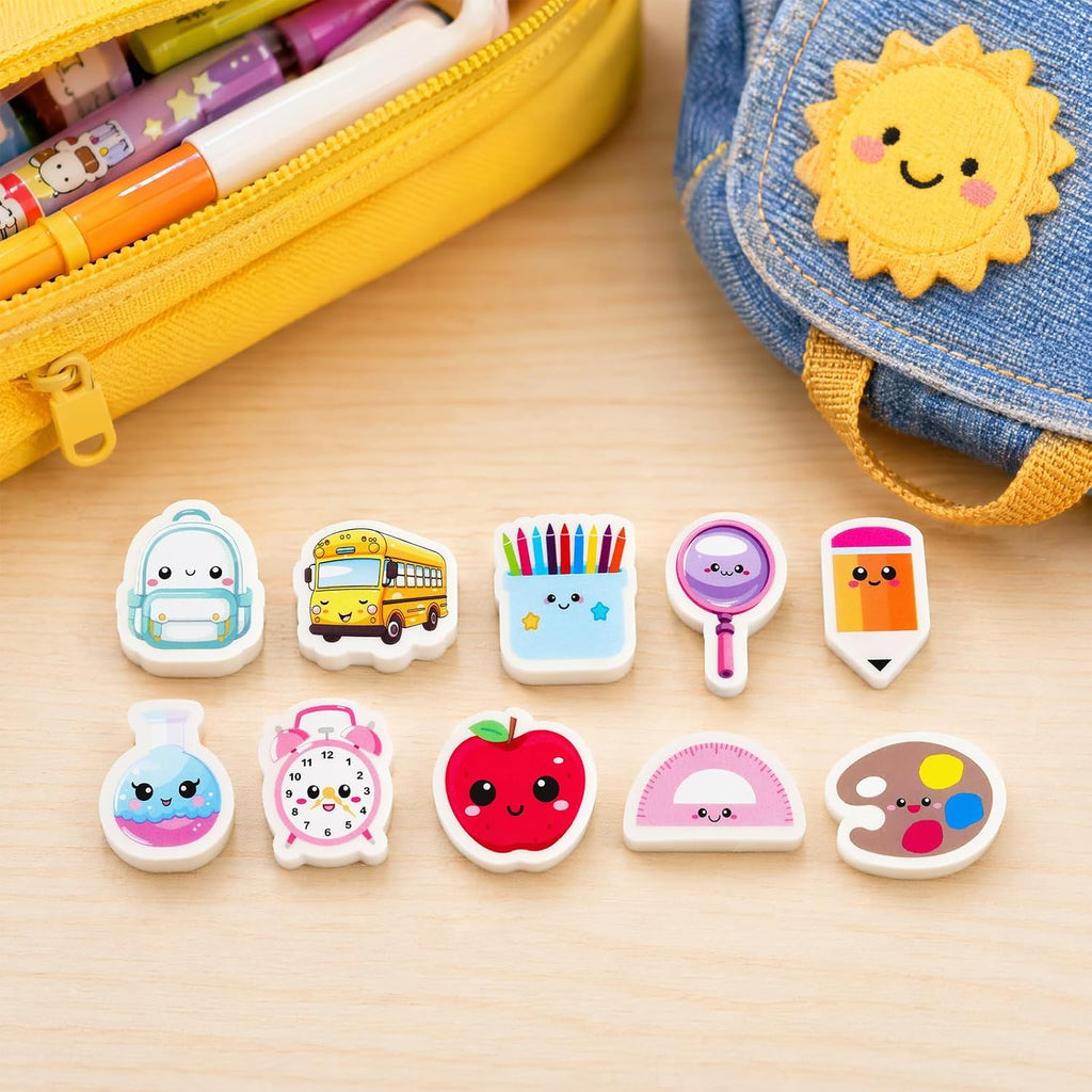 60Pcs Back to School Erasers Bulk Mini Pencil Erasers | Schoolbag, School Bus, Alarm, Pens Eraser, Student Classroom