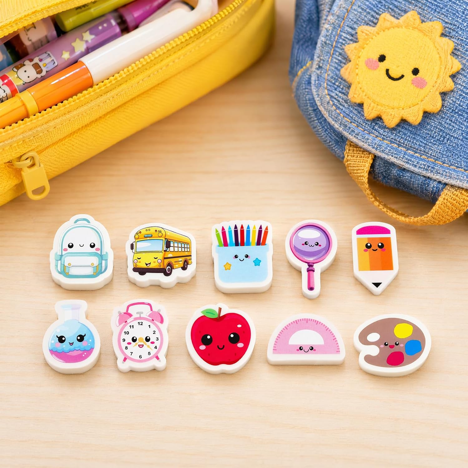 60Pcs Back to School Erasers Bulk Mini Pencil Erasers | Schoolbag, School Bus, Alarm, Pens Eraser, Student Classroom