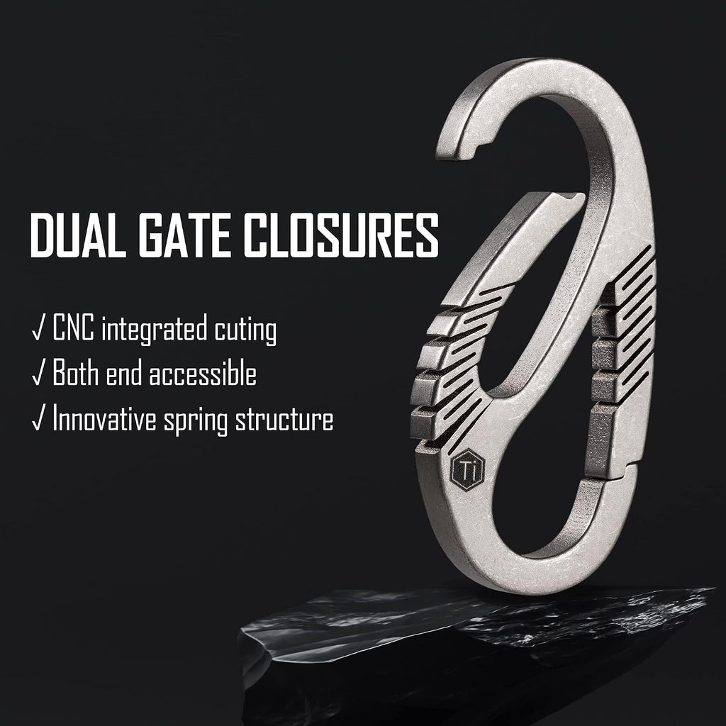 Titanium Carabiner Clip with Dual Gate Quick Release | Key Ring Organizer, Lightweight Titanium Material, Compact