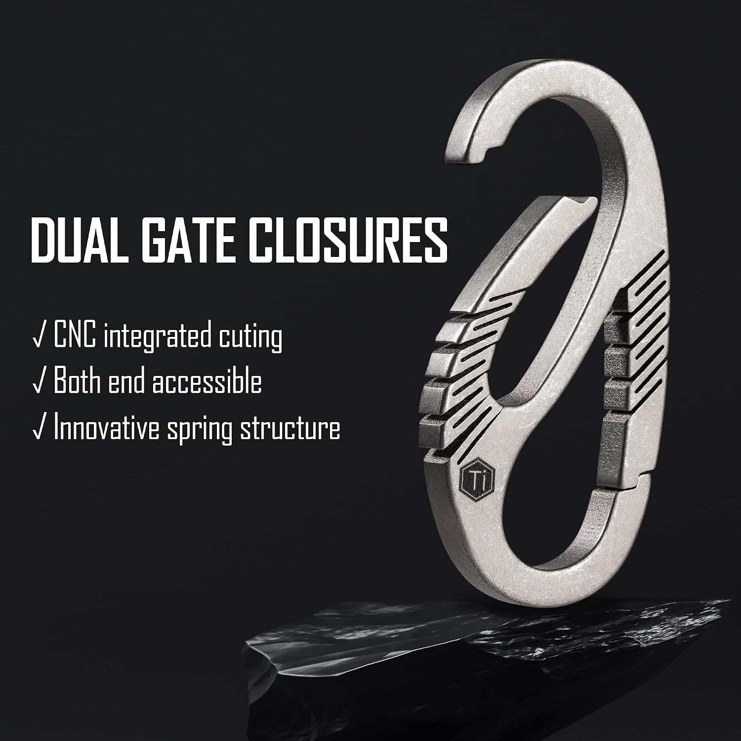 Titanium Carabiner Clip with Dual Gate Quick Release | Key Ring Organizer, Lightweight Titanium Material, Compact