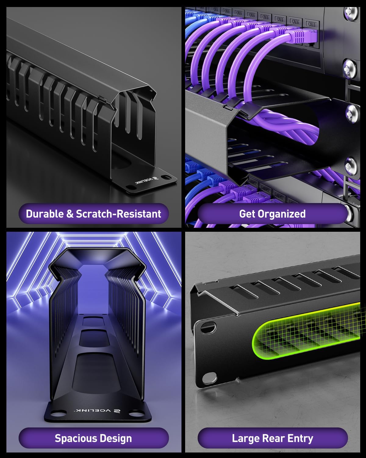 VCELINK 1U 24-Slot Server Rack Cable Management for 19" Rack/Cabinet 2-Pack