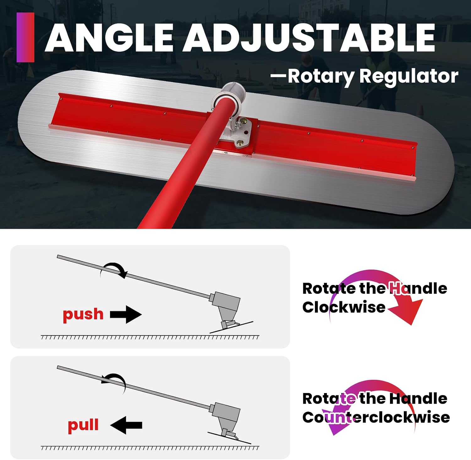48''x12'' Bull Float Kit with Round End Fresno Trowel, Heavy Duty Stainless Steel Board & Adjustable Bracket, 4