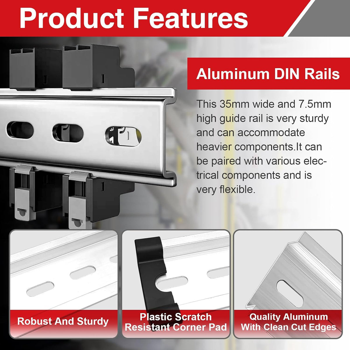 7PCS Aluminum DIN Rail, 200mm x 35mm x 7.5mm Slotted