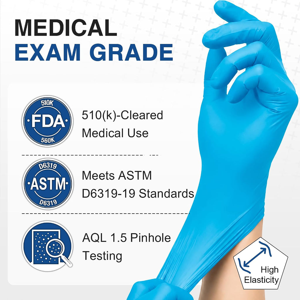 Medical Exam Glove, Gloves Disposable Latex Free, Powder Free | 3-Mil, Blue Nitrile Gloves, Food Safe Gloves, Cooking