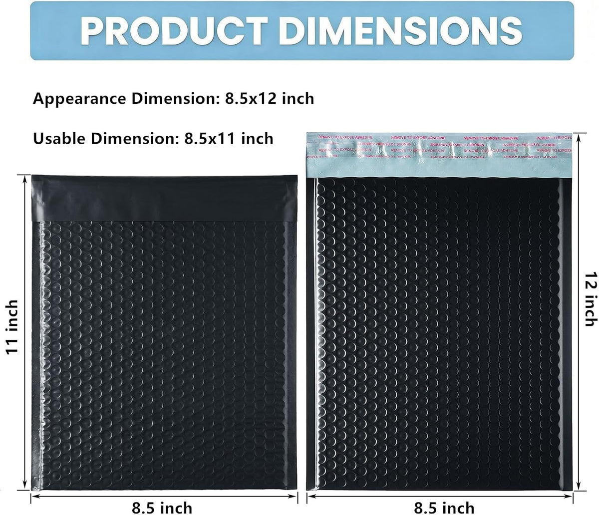 8.5x12in Black Bubble Mailers 25Pack Self-Seal Waterproof Padded Envelopes