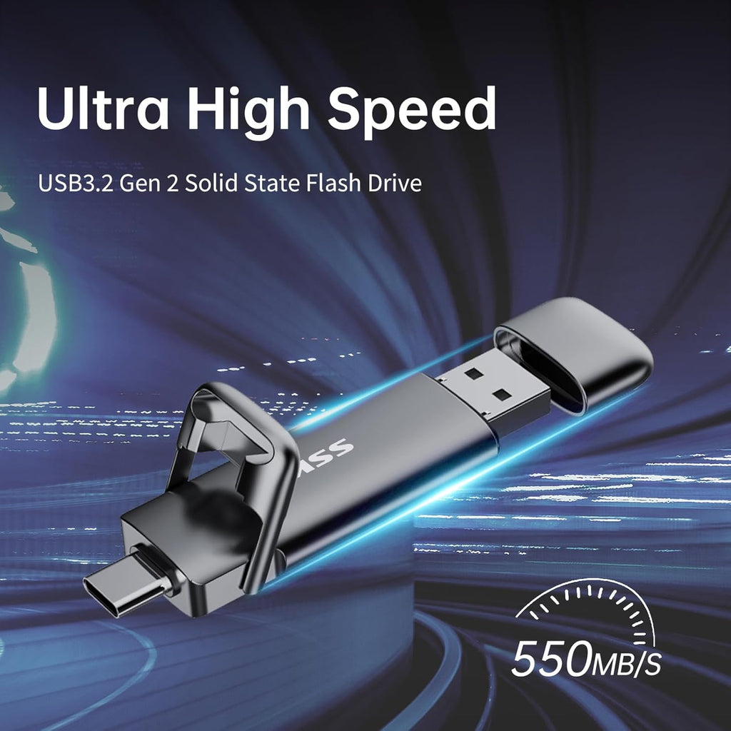 1TB External SSD Drive up to 550MB/s Dual USB C+A 3. 2 Thumb Drive | Support OTG Function,Fast Solid State SSD,USB