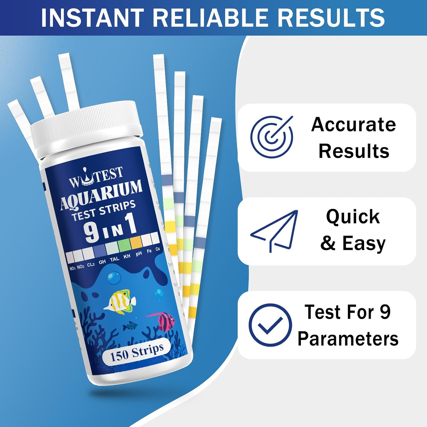 9 in 1 Aquarium Test Strips 150 Aquarium Test Kit Fish Tank Test Kit | Quick & Accurate Aquarium Water Testing Strips