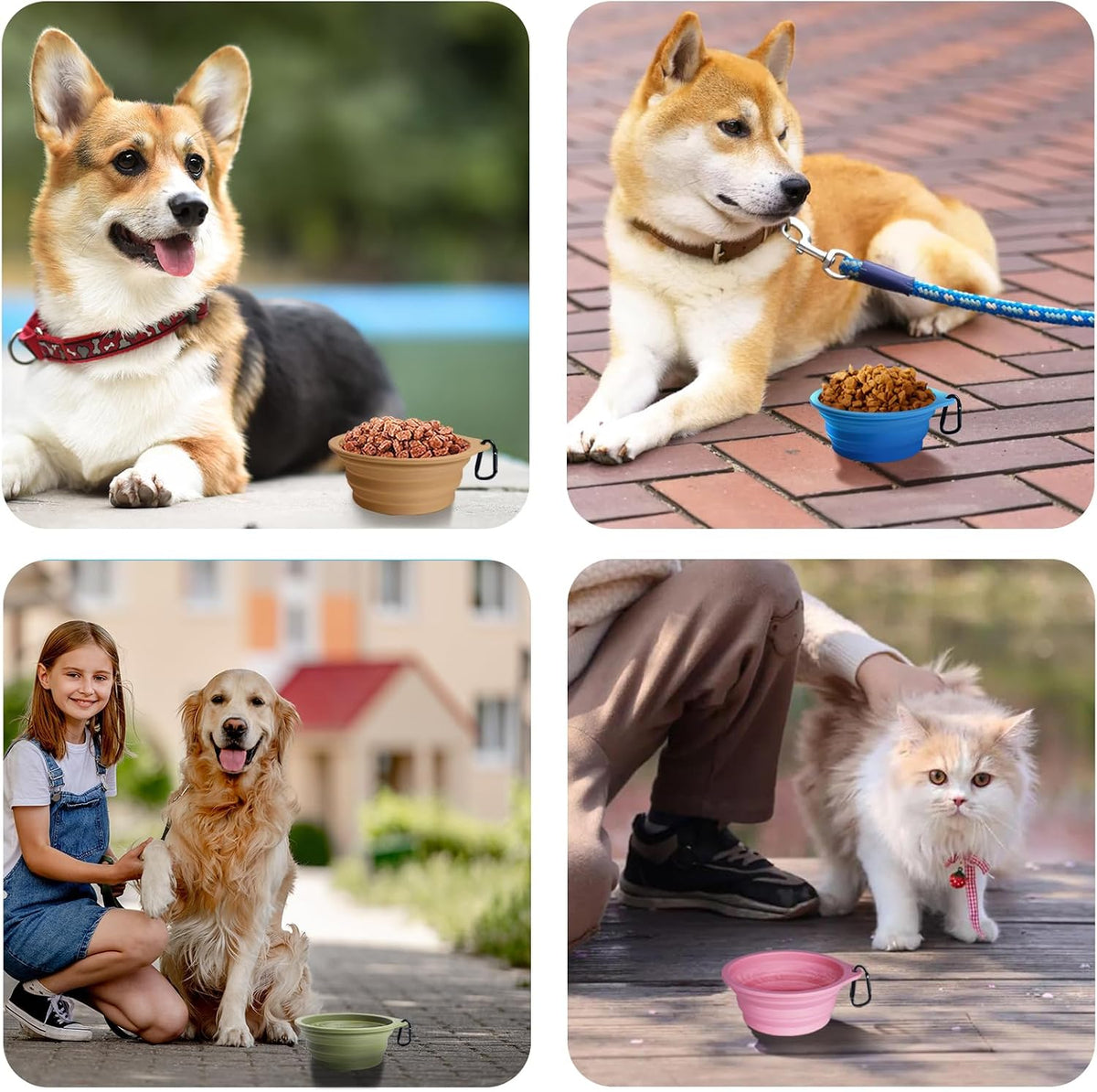 2-Pack Silicone Collapsible Dog Bowls, BPA Free Dishwasher Safe, Portable Foldable Expandable Travel Bowl, Food Water