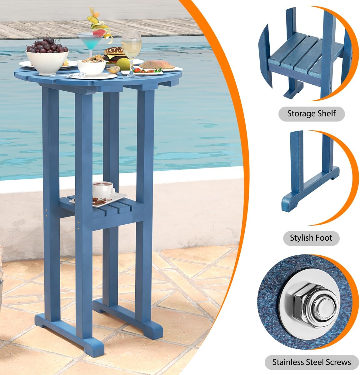 39” Height Adirondack Bar Table, Patio HDPE Round Pub Table