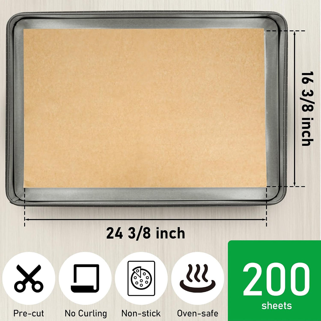 200 Pcs Non-Stick Parchment Paper Baking Sheets 16-3/8"x24-3/8"