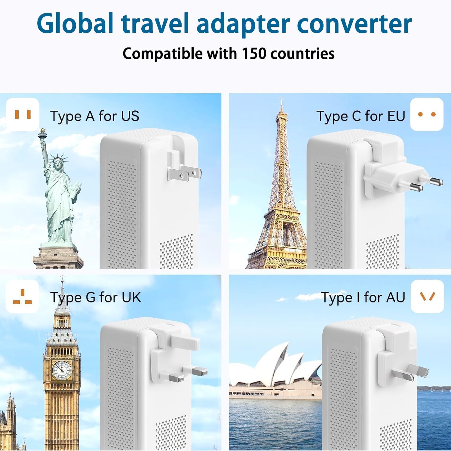 2000W 220V to 110V Voltage Converter US to Europe for Hair Dryer, Converter for European Travel, International