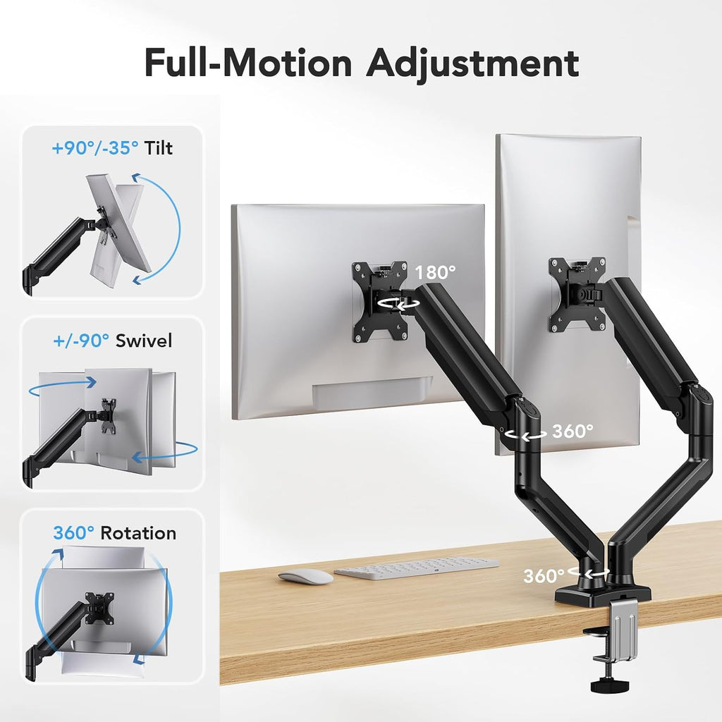 Dual Monitor Mount for 2 Monitors up to 32 inches, Each Arm Holds Max 22lbs, Dual Monitor Stand with Advanced System