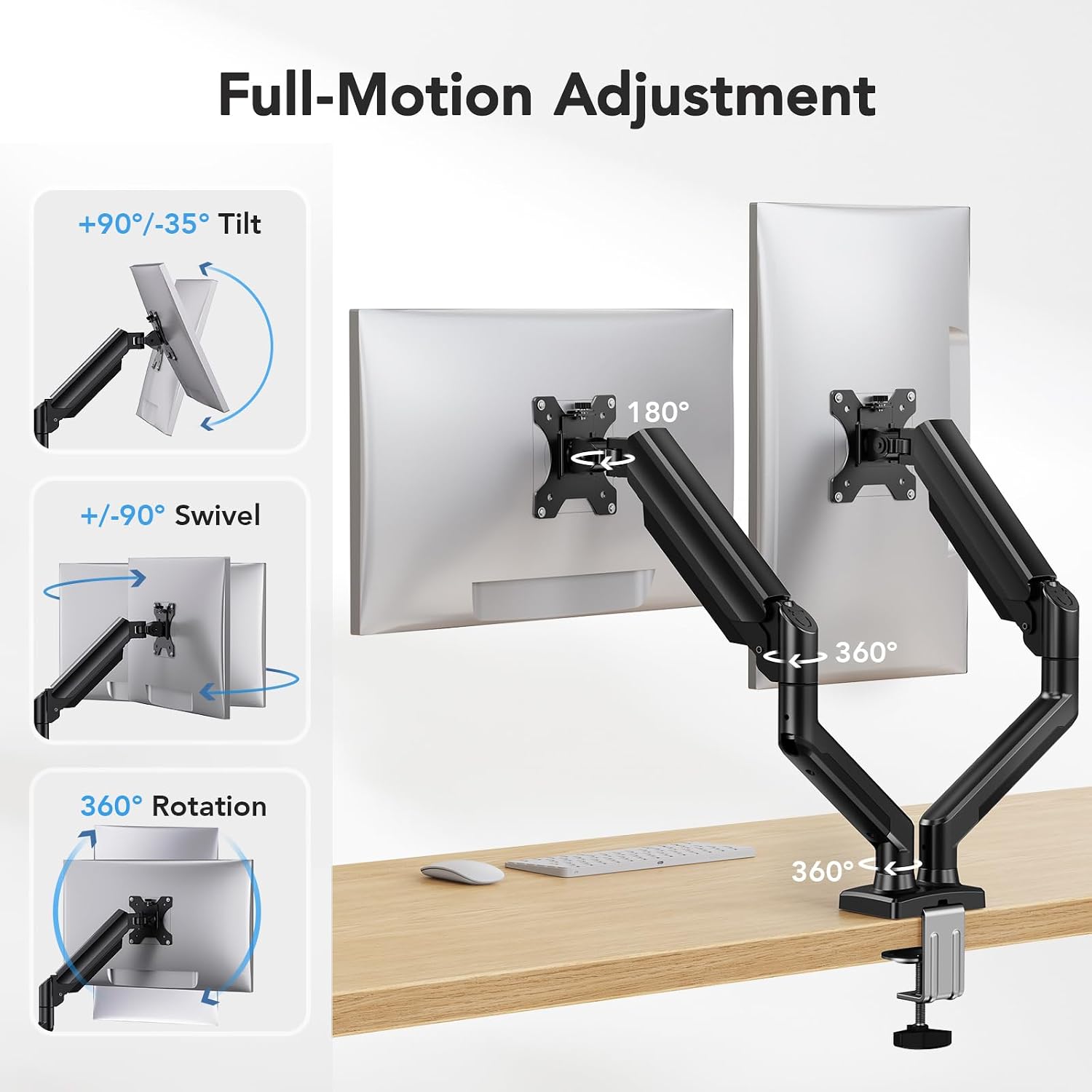 Dual Monitor Mount for 2 Monitors up to 32 inches, Each Arm Holds Max 22lbs, Dual Monitor Stand with Advanced System