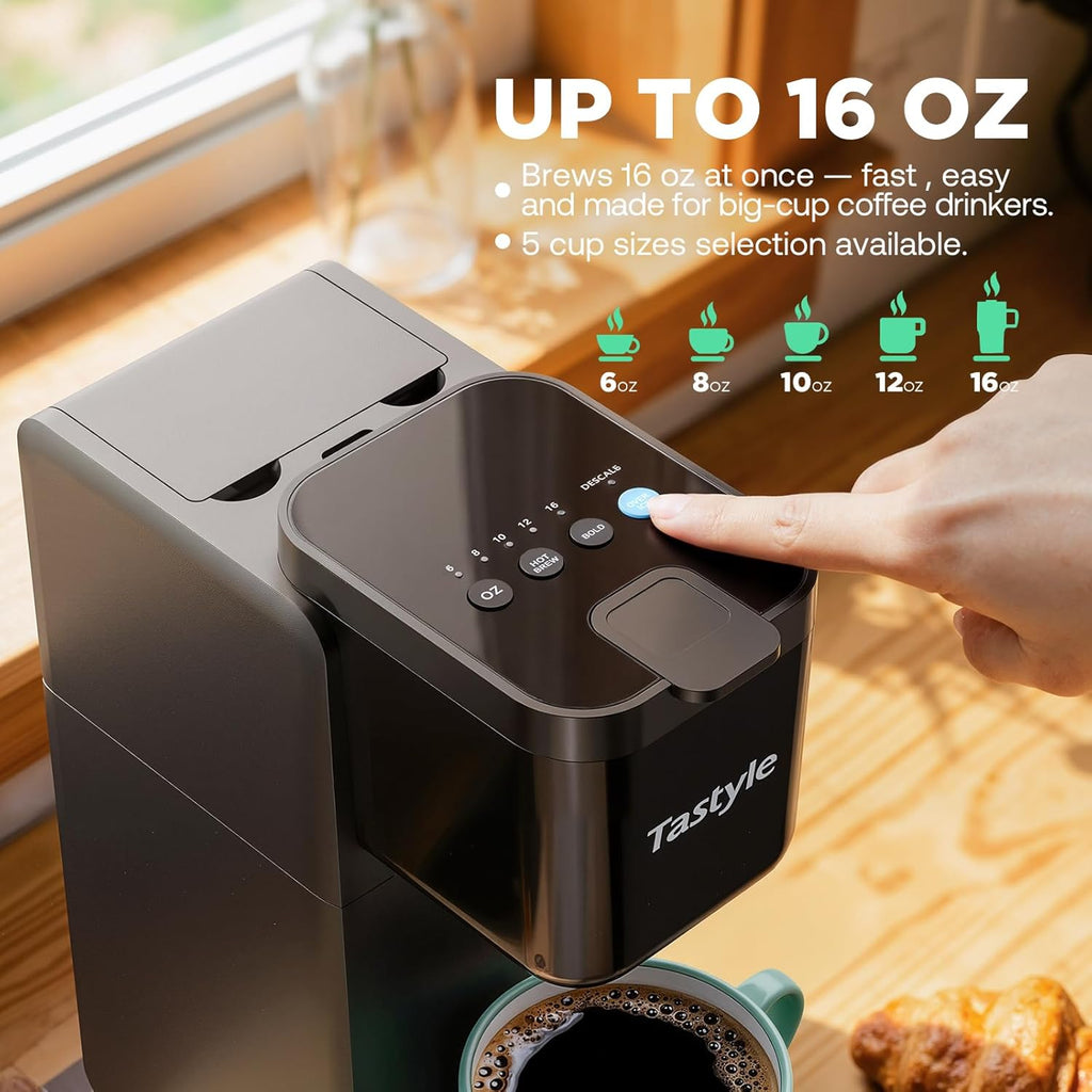 Single Serve Coffee Maker Hot and Iced with Bold Brew, Up to 16 Oz | for K Cup and Ground, Fits 7.3'' Travel Mug, 5