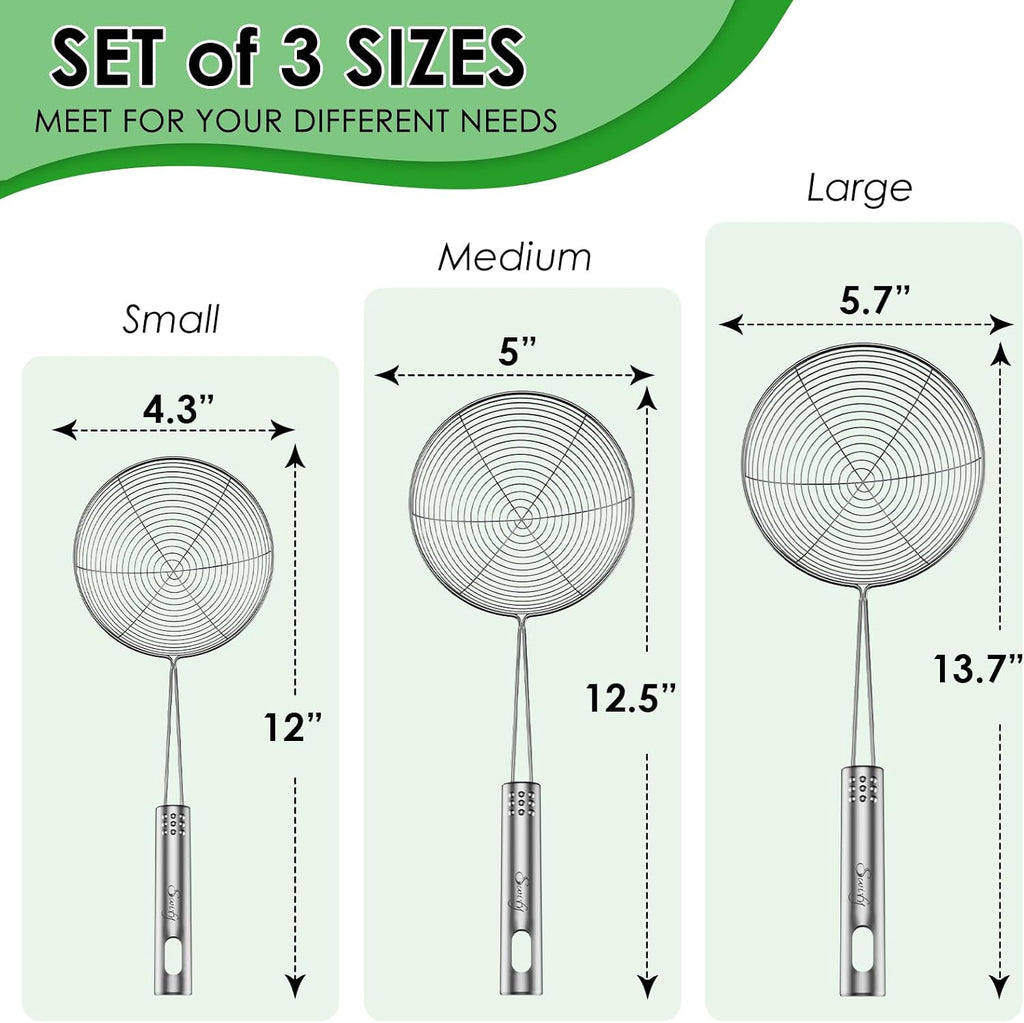 Spider Strainer Set of 3 Asian Strainer Ladle Stainless Steel Wire Skimmer Spoon with Handle for Kitchen Frying Food
