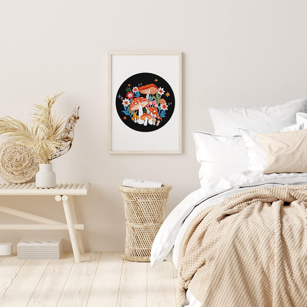 Mushroom Embroidery Kit for Beginners, DIY Adults Needlepoint | All-In-One Cross Stitch Kits with Hoop and Threads.