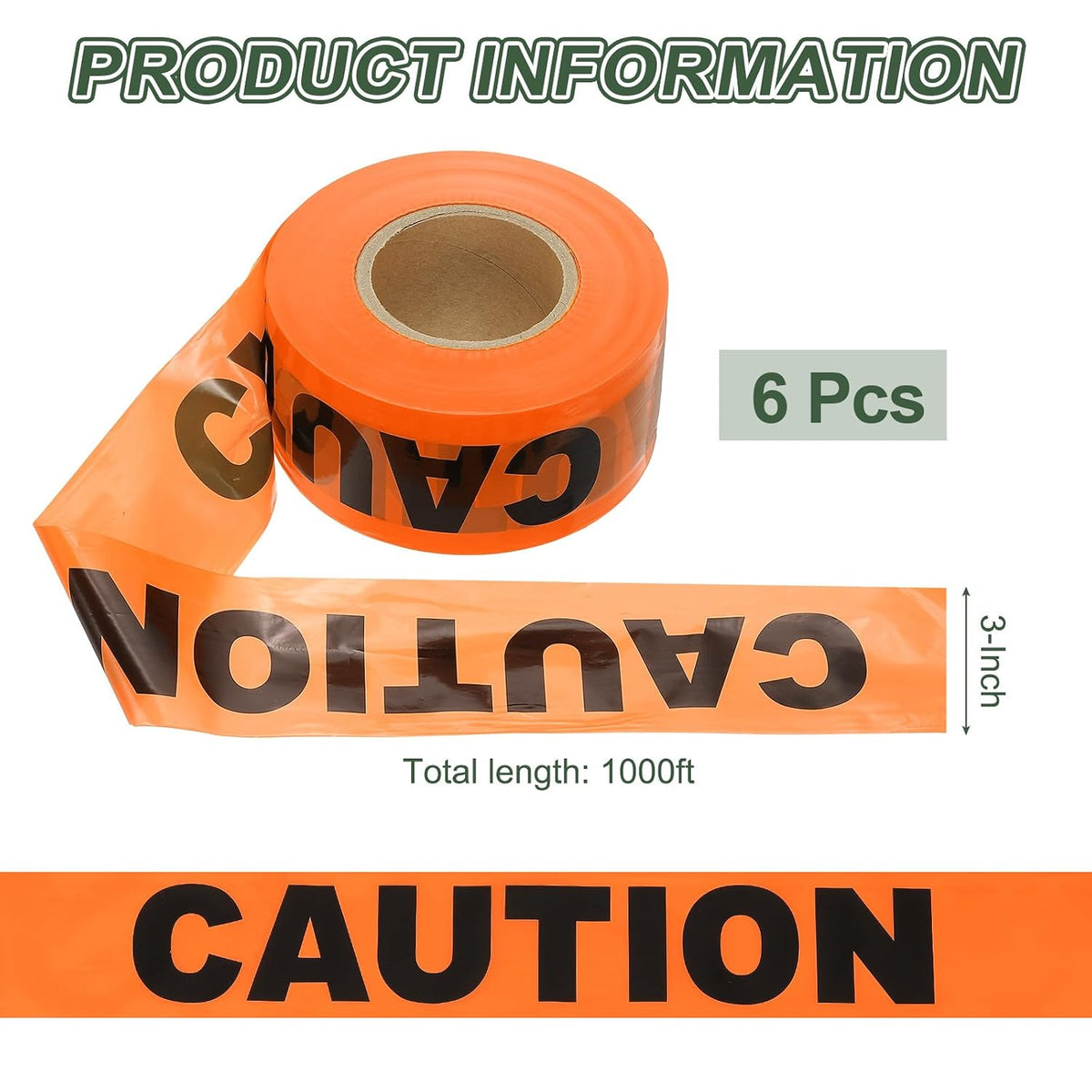 1000ft x 3" Warning Tape, 6 Pcs High-Visibility PE Floor Marking Roll Caution Tape for Flagging Construction Outdoor