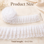 White Lace Ribbon, 1.8" x 6 Yards Double Layer Ruffle Trim