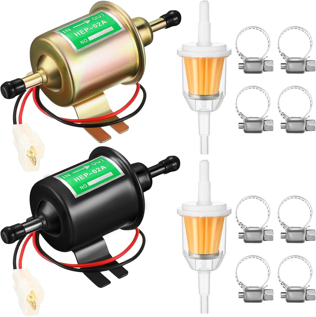 2 Pcs Electric Fuel Pump Kit 12v Universal Low Pressure 4-7 Psi Gas Diesel Inline Pump with 2 Fuel Filter and 8 Hose