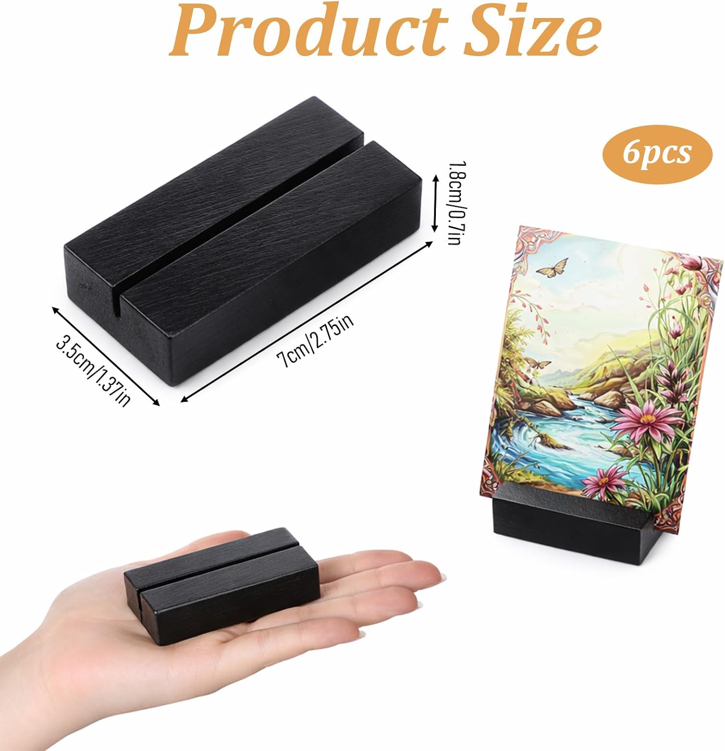 Wood Place Card Holders, 6 PCS Black Table Number Holders, Wood Stand for Wedding Party Events Exhibition Decoration
